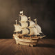 Puzzle 3D du Bateau de Marchand en bois, assemblé.