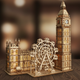 Puzzle 3D en bois du Big Ben avec horloge et détails architecturaux.