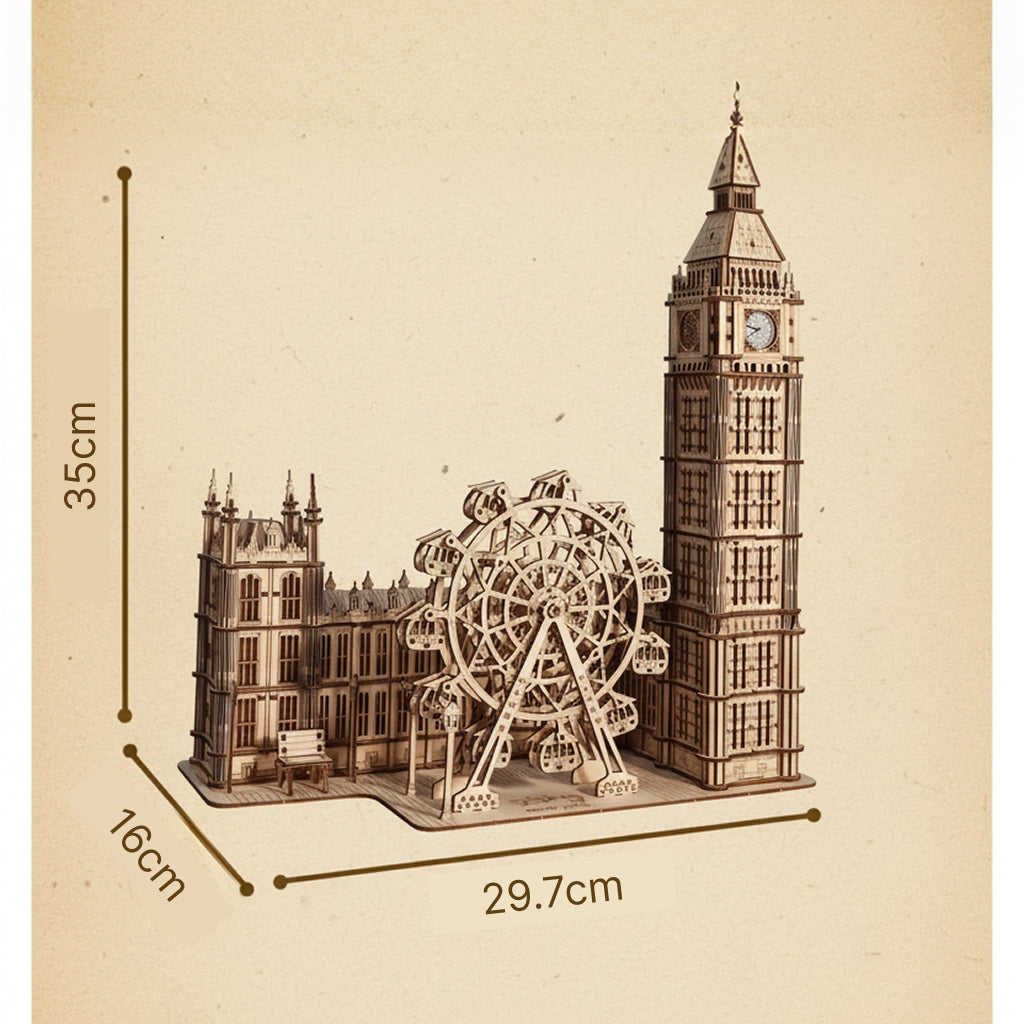 Puzzle 3D en bois du Big Ben avec horloge et détails architecturaux. - vue 2