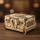 Puzzle 3D boîte à bijoux en bois vintage avec motifs sculptés et fermoir décoratif.
