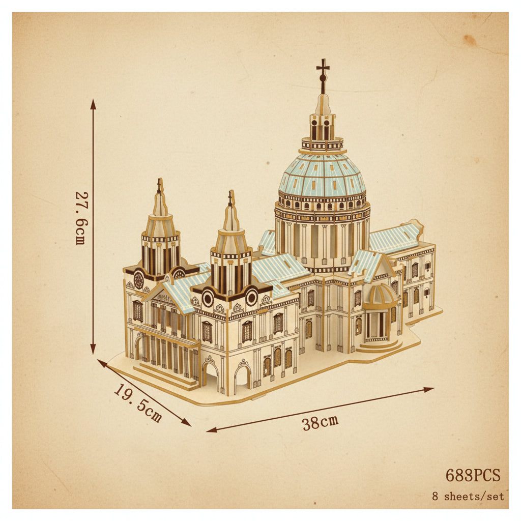 Puzzle 3D de cathédrale en bois avec dôme et tours - vue 2