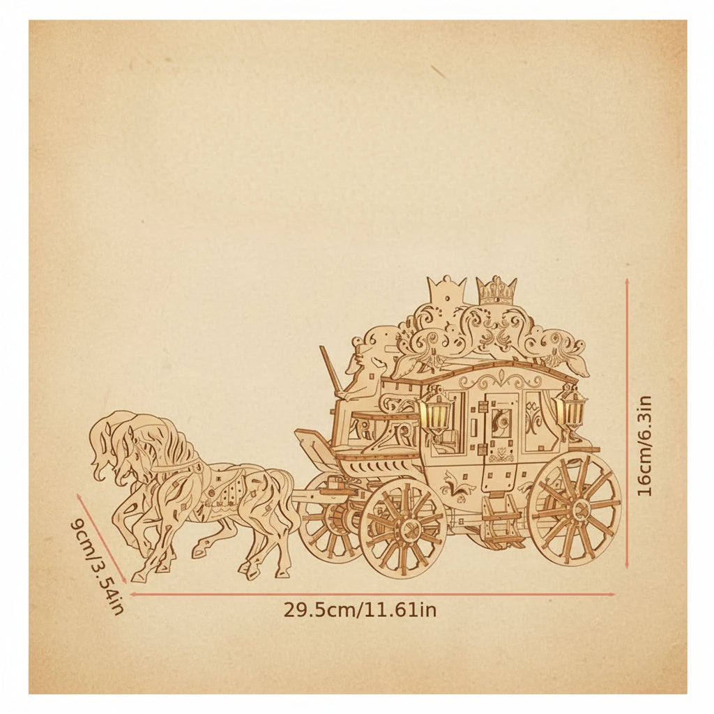 Blueprint d'un puzzle 3d en bois d'une charette royale