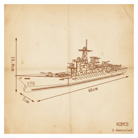 Maquette 3D en bois d'un destroyer gris-rouge avec détails blancs, numéroté 170. - vue 2