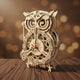 Puzzle 3D Horloge Hibou en bois, assemblé.