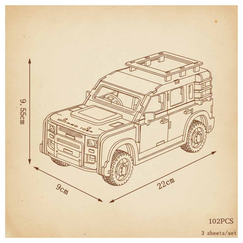 Puzzle 3D d'un SUV rouge et blanc sur bois. - vue 2