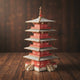Puzzle 3D en bois du Temple Hanshan, toits rouges et gris sur bois.