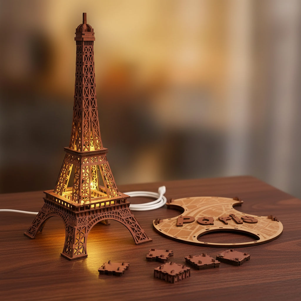 Puzzle 3D de la Tour Eiffel en bois éclairée. - vue 3