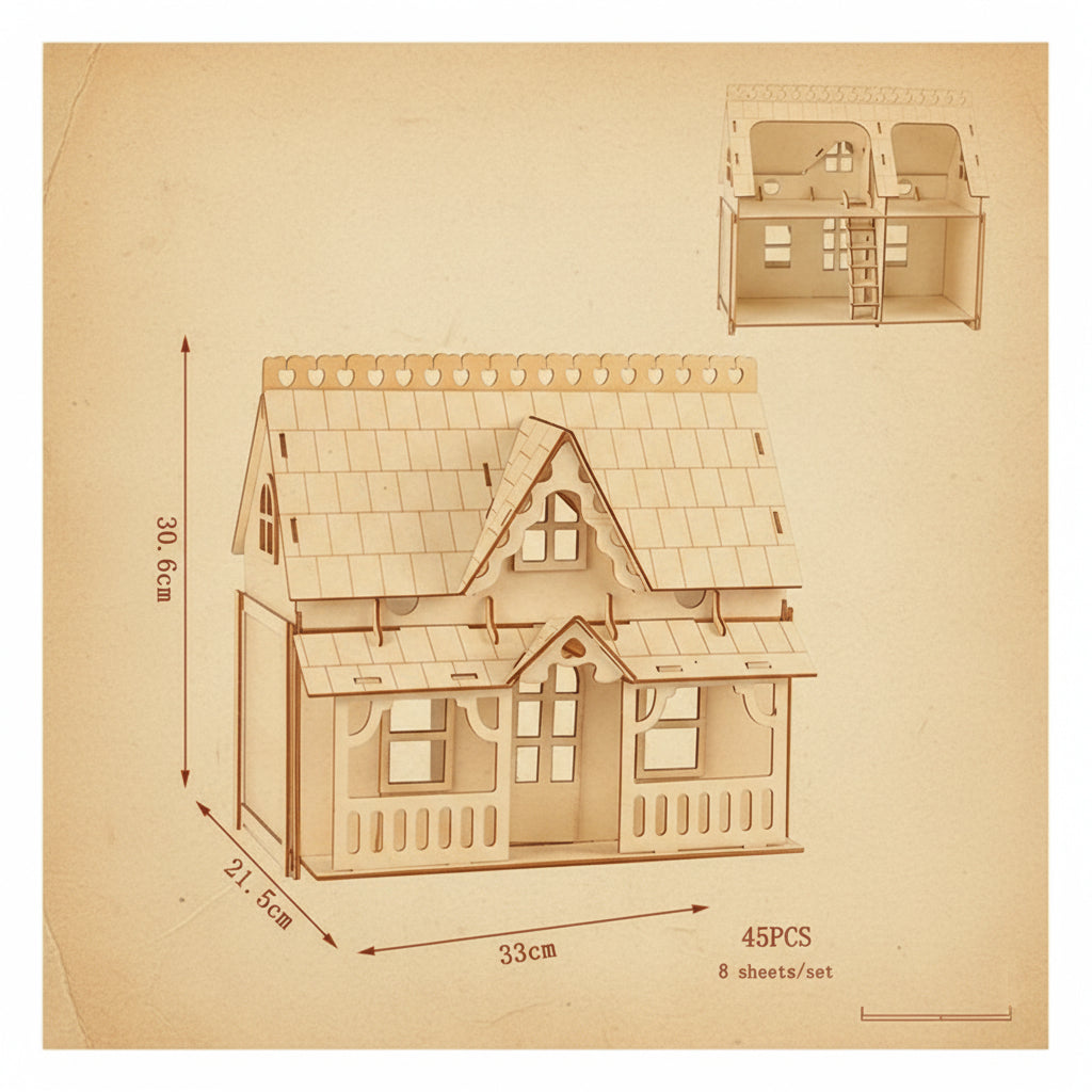 Puzzle 3D en bois d'une villa de poupée détaillée - vue 2