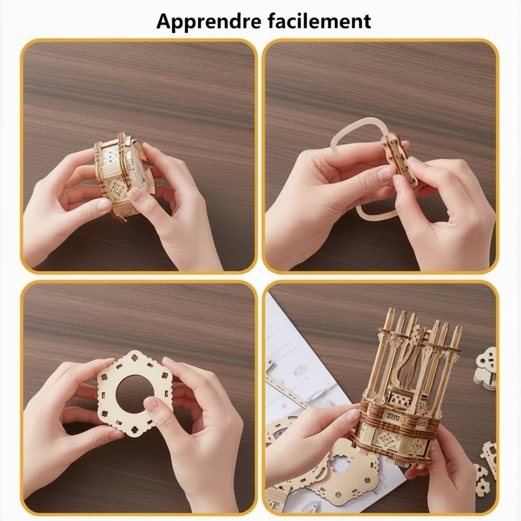 Puzzle 3D de ville flottante avec tours blanches et ponts. - vue 3
