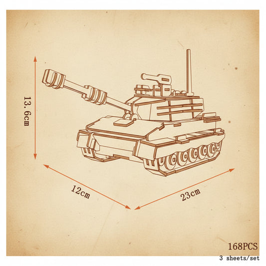 Puzzle 3D en bois d'un char de combat militaire vert camouflage - vue 2