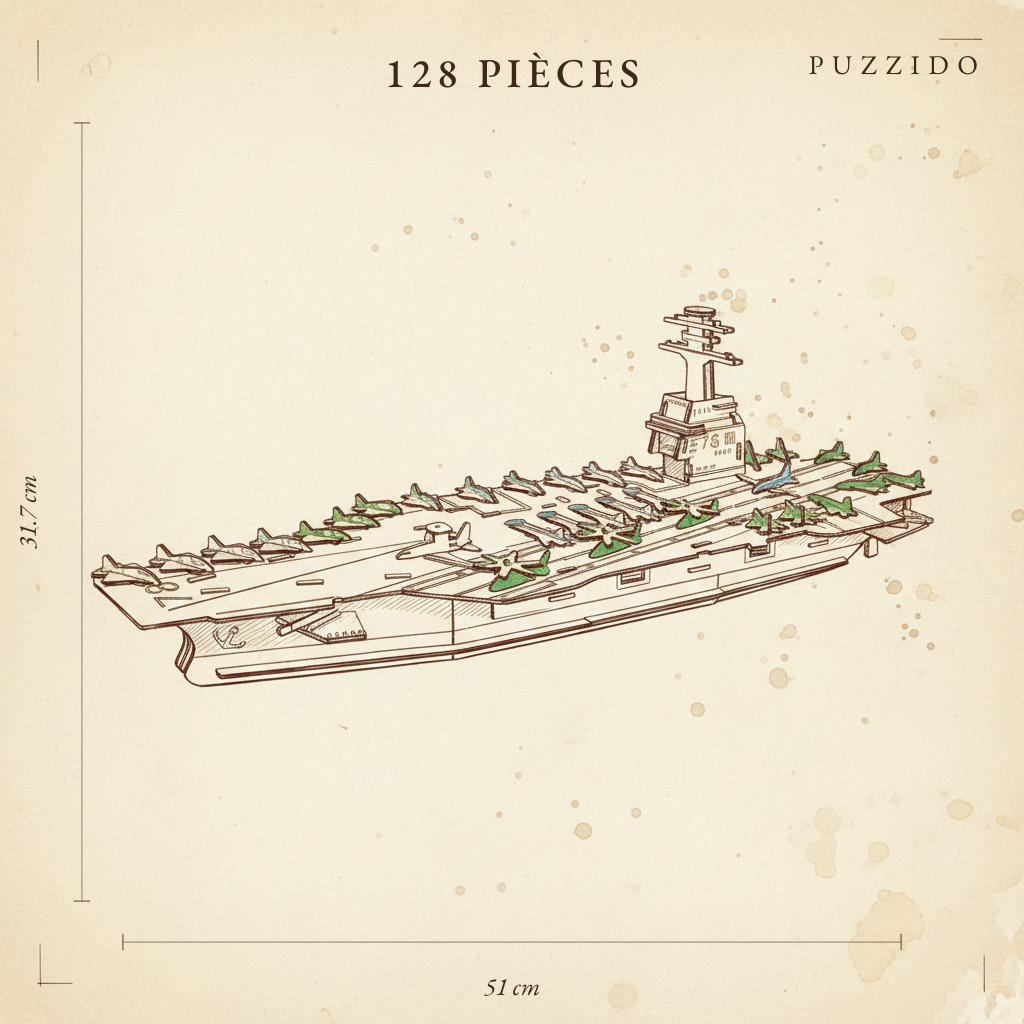 Puzzle 3D en Bois Bateau USS CVN-78 — plan technique.