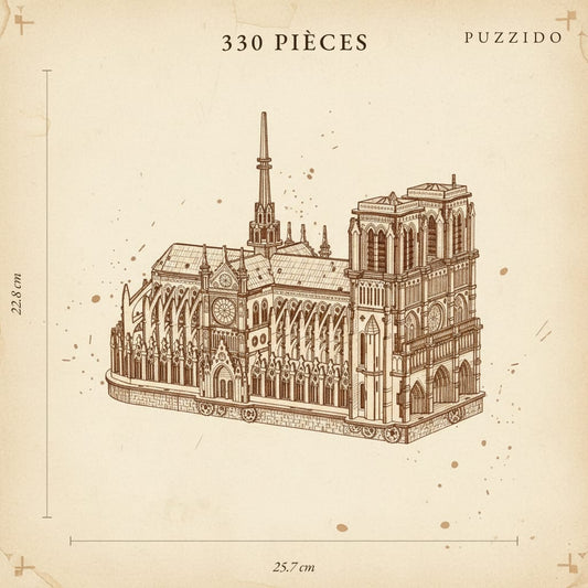 Puzzle 3D de la Cathédrale Notre-Dame en bois, plan technique - vue 2