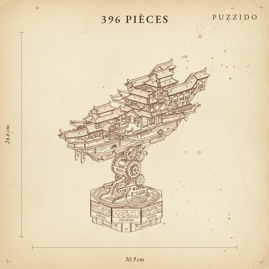 Puzzle 3D de la Nef Volante Asiatique en bois, assemblé - vue 2