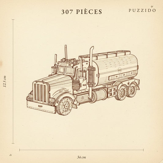 Puzzle 3D : Tirelire Camion Citerne en Bois, plan technique avec dimensions