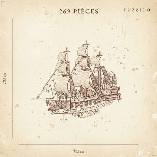 Puzzle 3D du Hollandais Volant, plan technique avec dimensions