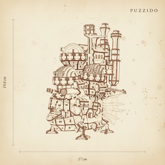 Puzzle 3D du Château Ambulant en bois, plan architectural avec dimensions