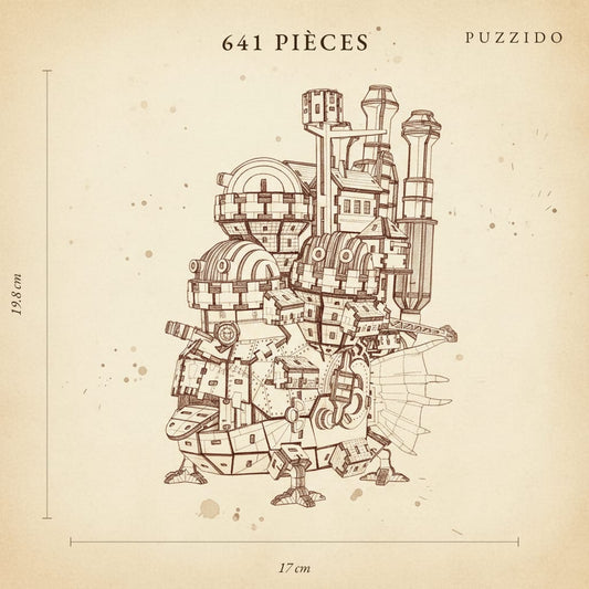 Puzzle 3D en Bois Château Ambulant — plan technique.