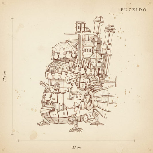 Puzzle 3D du Château Ambulant Peint — Ghibli, plan technique avec dimensions