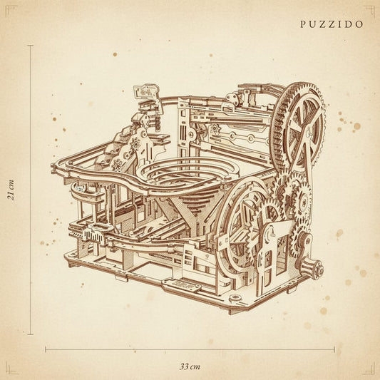 Puzzle 3D du Parcours de billes manuel, plan technique avec dimensions