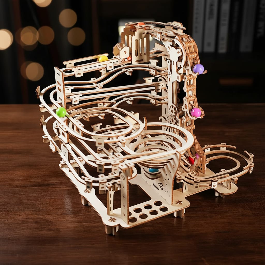 Puzzle 3D En Bois – Circuit De Billes Avec LED Et Sons – Kit Mécanique DIY – Déco Bureau
