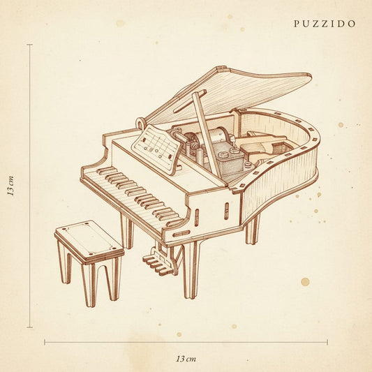 Puzzle 3D du Piano - Boîte à musique, plan technique avec dimensions