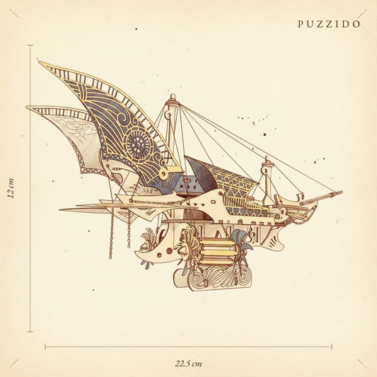 Puzzle 3D du Vaisseau Steampunk, plan technique avec dimensions