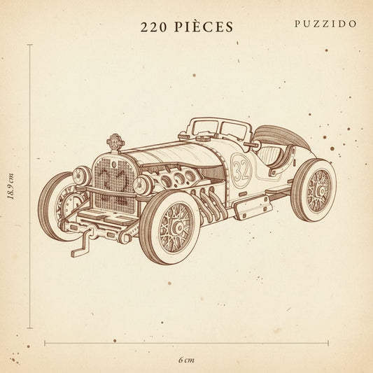 Puzzle 3D du Voiture Grand Prix, plan technique avec dimensions