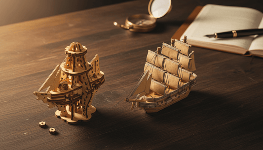 Puzzle 3D bois vs carton — comparatif matériau