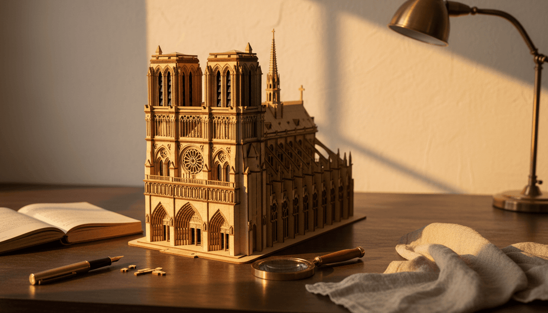 Puzzle 3D Cathédrale Notre-Dame de Paris en bois assemblé sur bench atelier