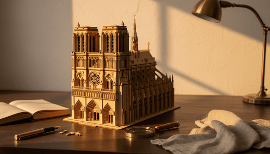 Puzzle 3D Cathédrale Notre-Dame de Paris en bois assemblé sur bench atelier