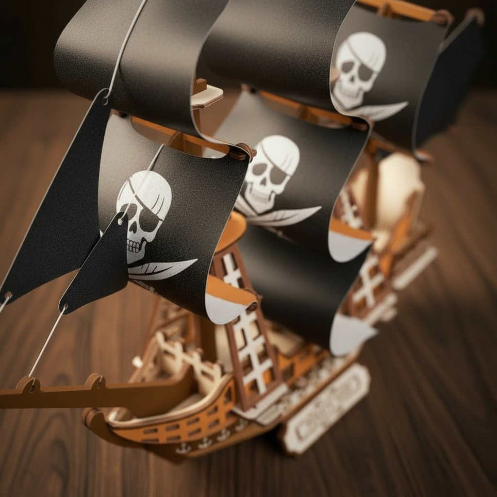 Voiles à tête de mort, gréement complet