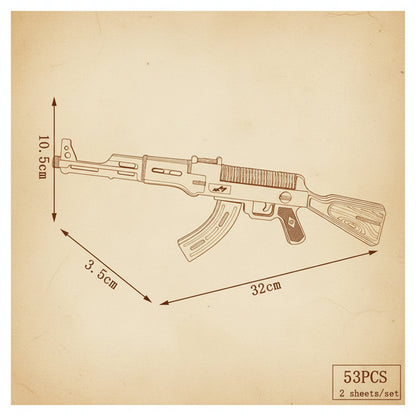 Puzzle 3D en bois représentant un AK47 avec détails sombres. - vue 2