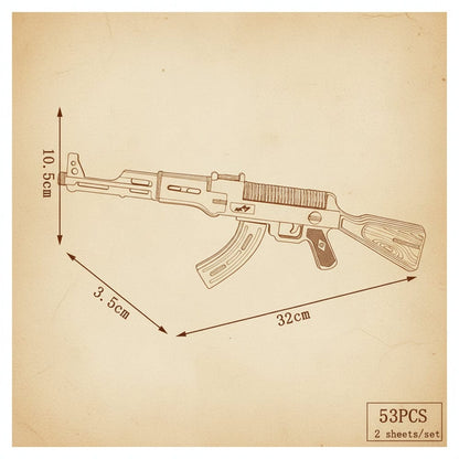 Puzzle 3D en bois représentant un AK47 avec détails sombres. - vue 2