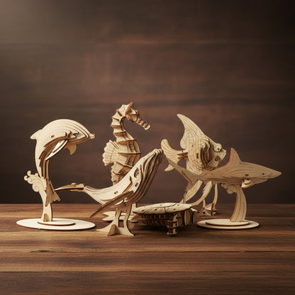 Puzzle en bois 3D d'un hippocampe détaillé sur boisclair. - vue 3