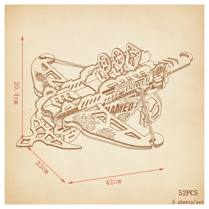 Puzzle 3D en bois représentant une arbalète rouge et noire avec inscriptions "RHINO POWER" et "AR... - vue 2
