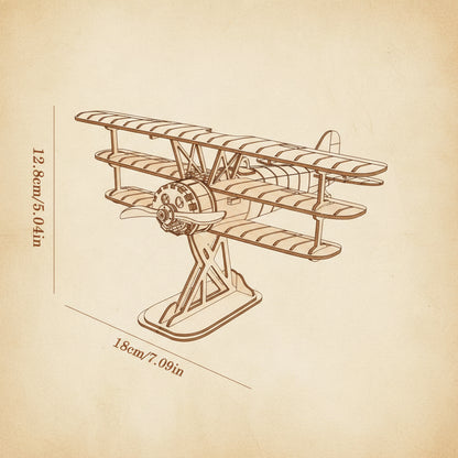 Puzzle 3D en bois d'un avion biplan rétro sur base en V. - vue 2