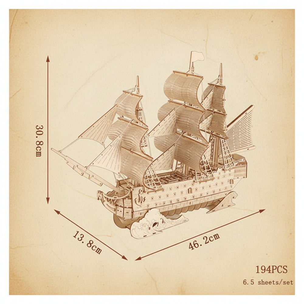 Modèle 3D en bois du HMS Victory, détail des mâts, voiles et ponts avec canons. - vue 2