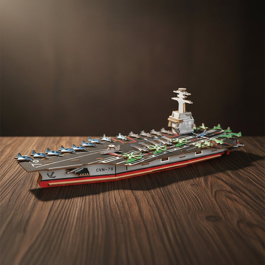 Puzzle 3D du Bateau USS CVN-78 en bois, assemblé.