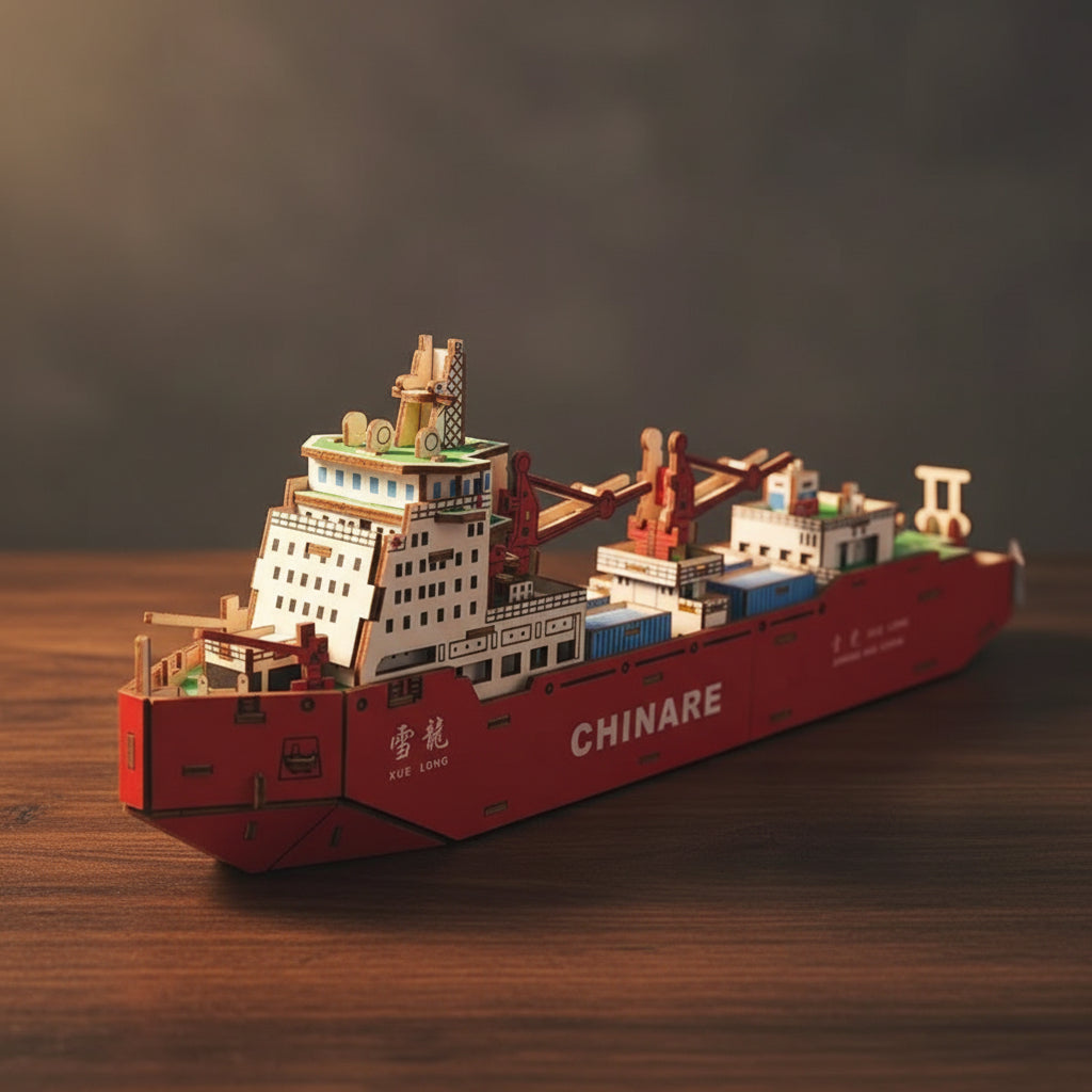 Puzzle 3D du Bateau de Marchandise en bois, assemblé.