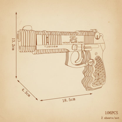 Puzzle 3D en bois représentant un pistolet Beretta 'Tactical Master 9mm' en bois fini. - vue 2