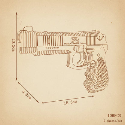 Puzzle 3D en bois représentant un pistolet Beretta 'Tactical Master 9mm' en bois fini. - vue 2