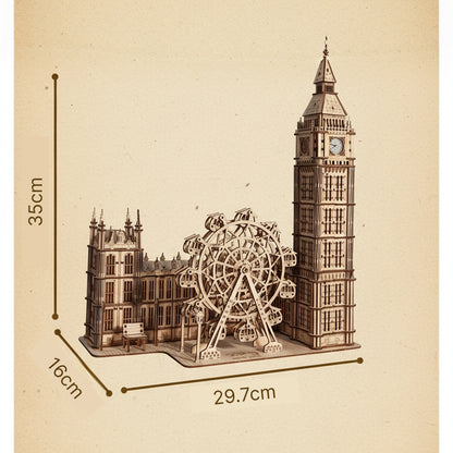 Puzzle 3D en bois du Big Ben avec horloge et détails architecturaux. - vue 2