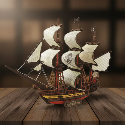 Puzzle 3D du Black Pearl Blanc en bois, assemblé.
