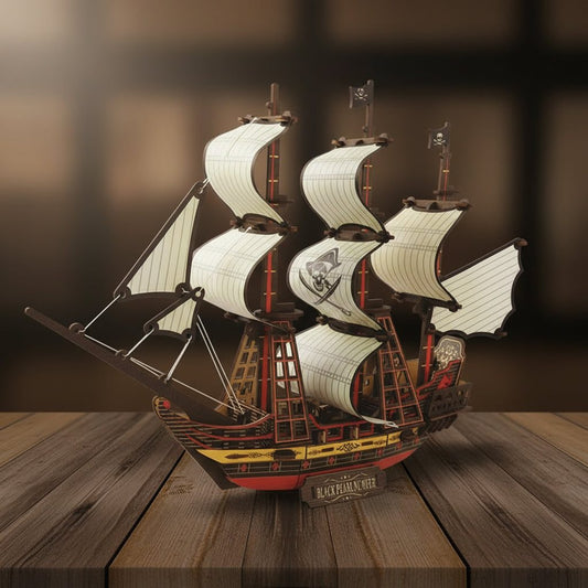 Puzzle 3D du Black Pearl Blanc en bois, assemblé.