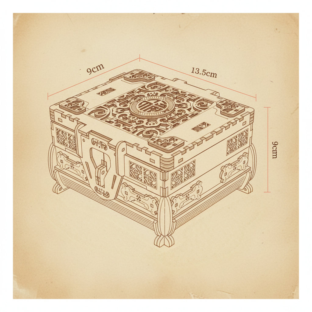 Puzzle 3D boîte à bijoux en bois vintage avec motifs sculptés et fermoir décoratif. - vue 2