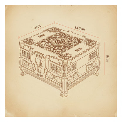 Puzzle 3D boîte à bijoux en bois vintage avec motifs sculptés et fermoir décoratif. - vue 2