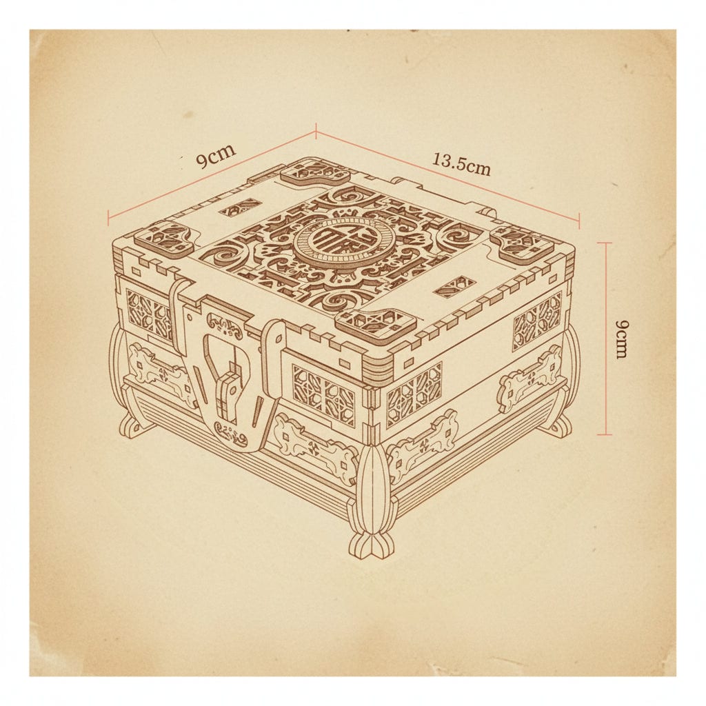 Puzzle 3D boîte à bijoux en bois vintage avec motifs sculptés et fermoir décoratif. - vue 2