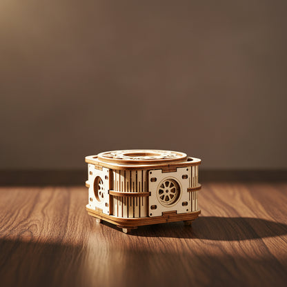 Boîte à musique en bois 3D avec motifs floraux et mécaniques. - vue 3
