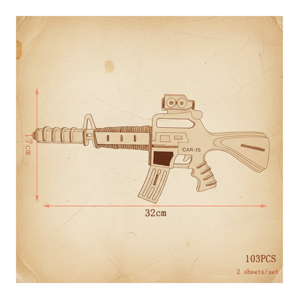 Puzzle 3D en bois représentant une carabine avec canon et viseur. - vue 2