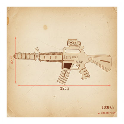 Puzzle 3D en bois représentant une carabine avec canon et viseur. - vue 2